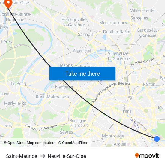 Saint-Maurice to Neuville-Sur-Oise map