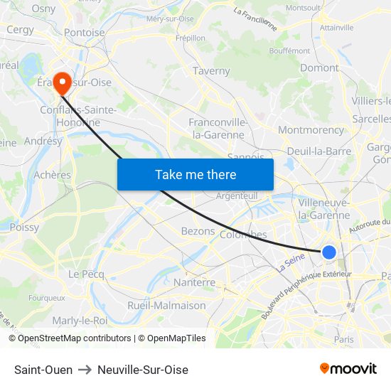 Saint-Ouen to Neuville-Sur-Oise map