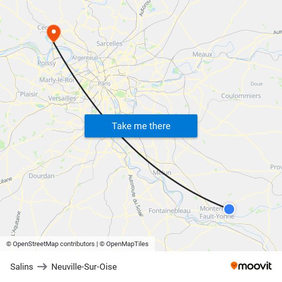 Salins to Neuville-Sur-Oise map