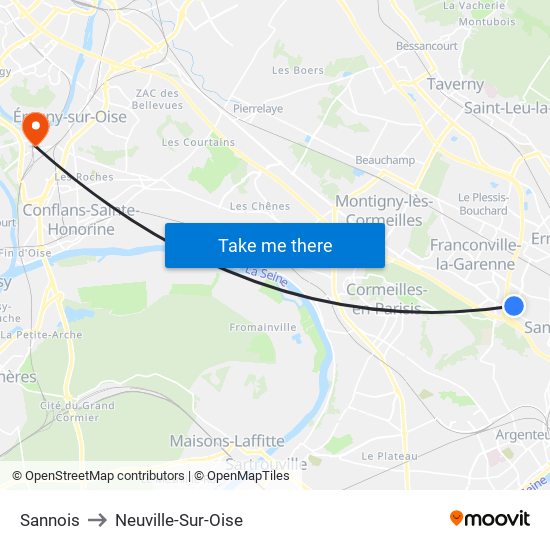 Sannois to Neuville-Sur-Oise map
