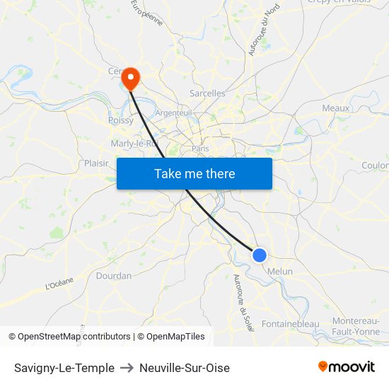 Savigny-Le-Temple to Neuville-Sur-Oise map