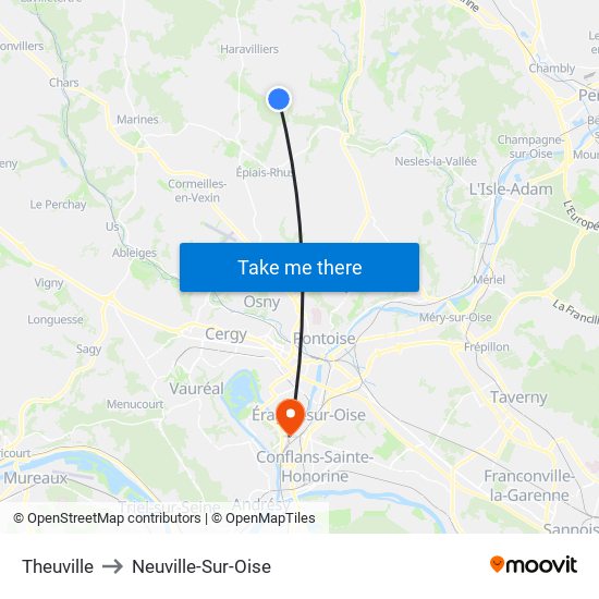 Theuville to Neuville-Sur-Oise map