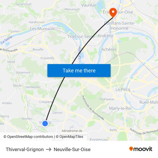 Thiverval-Grignon to Neuville-Sur-Oise map
