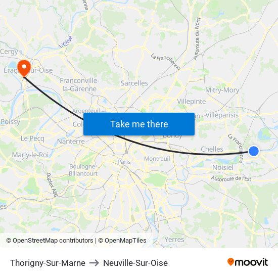 Thorigny-Sur-Marne to Neuville-Sur-Oise map
