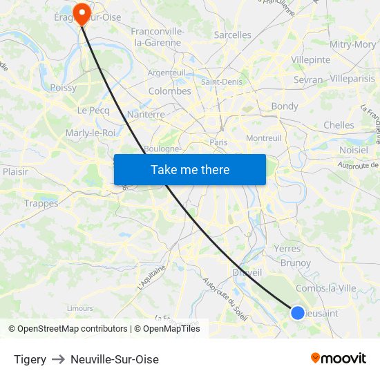 Tigery to Neuville-Sur-Oise map