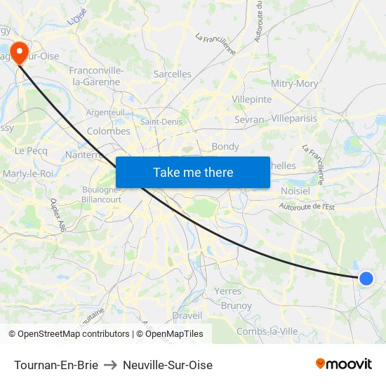 Tournan-En-Brie to Neuville-Sur-Oise map