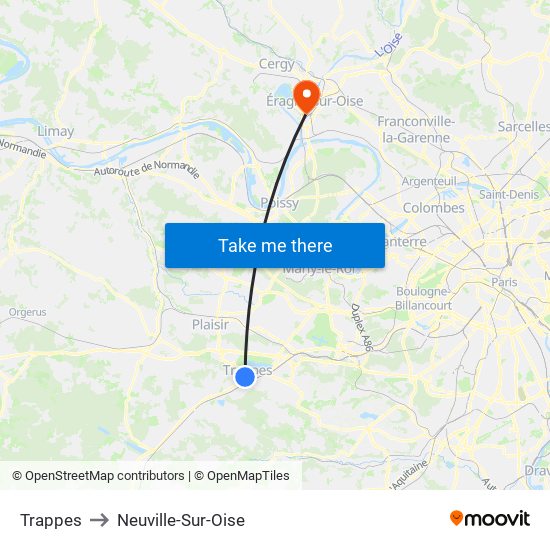 Trappes to Neuville-Sur-Oise map