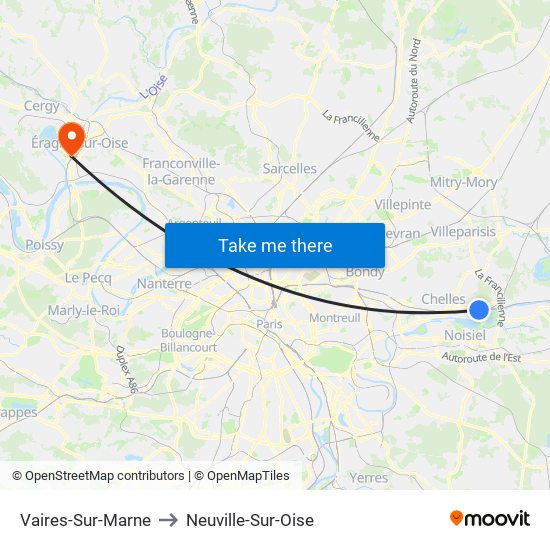 Vaires-Sur-Marne to Neuville-Sur-Oise map