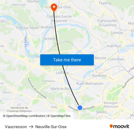 Vaucresson to Neuville-Sur-Oise map