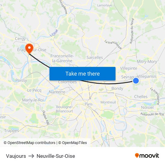 Vaujours to Neuville-Sur-Oise map