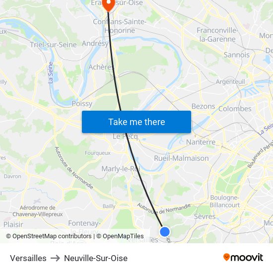 Versailles to Neuville-Sur-Oise map