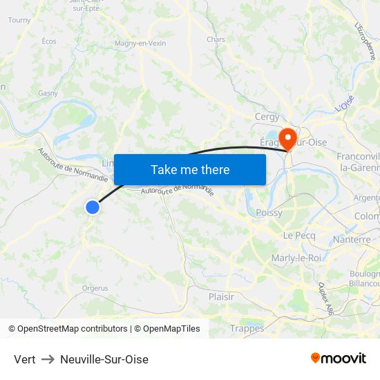 Vert to Neuville-Sur-Oise map