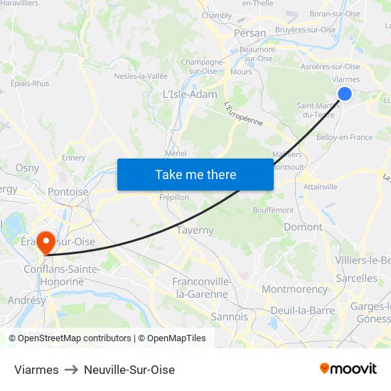 Viarmes to Neuville-Sur-Oise map