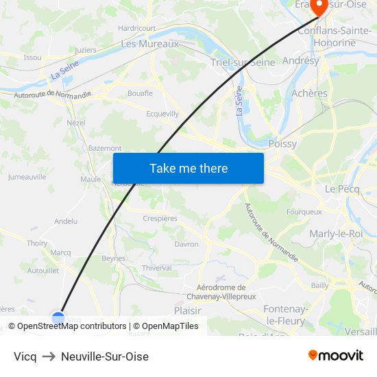 Vicq to Neuville-Sur-Oise map
