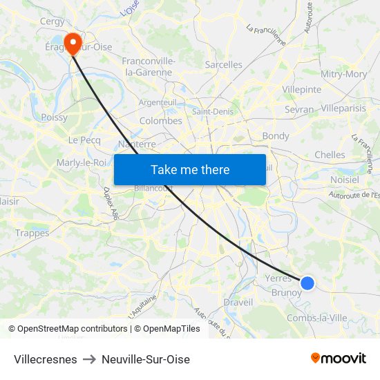 Villecresnes to Neuville-Sur-Oise map