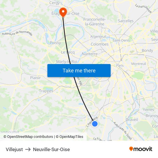Villejust to Neuville-Sur-Oise map