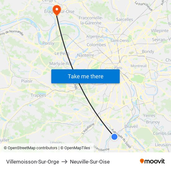 Villemoisson-Sur-Orge to Neuville-Sur-Oise map