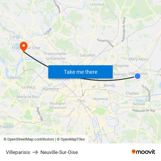 Villeparisis to Neuville-Sur-Oise map