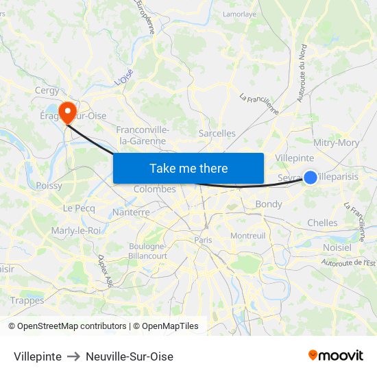 Villepinte to Neuville-Sur-Oise map