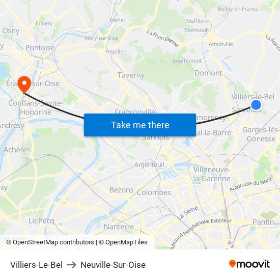 Villiers-Le-Bel to Neuville-Sur-Oise map
