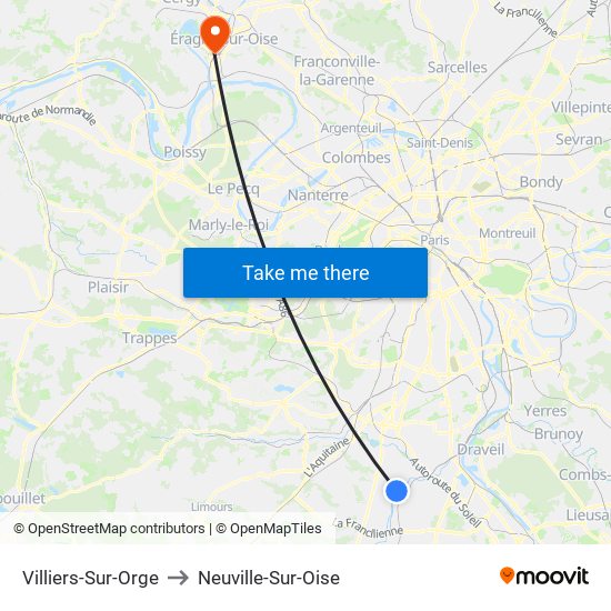 Villiers-Sur-Orge to Neuville-Sur-Oise map