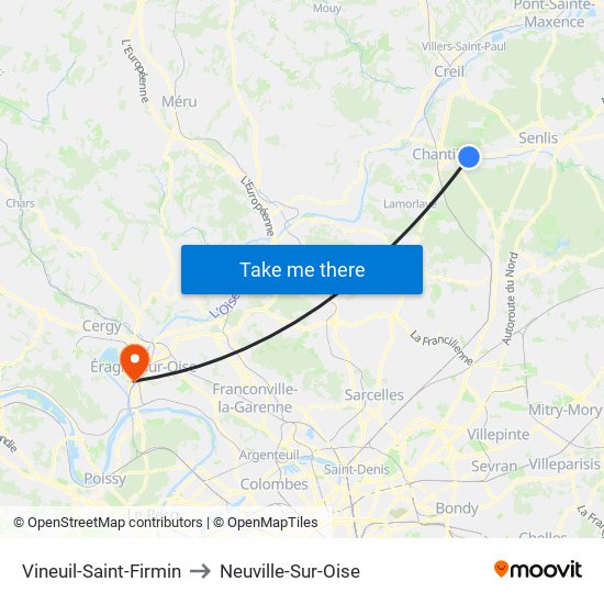 Vineuil-Saint-Firmin to Neuville-Sur-Oise map