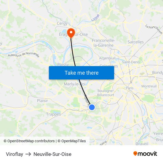 Viroflay to Neuville-Sur-Oise map