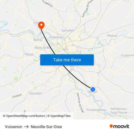 Voisenon to Neuville-Sur-Oise map