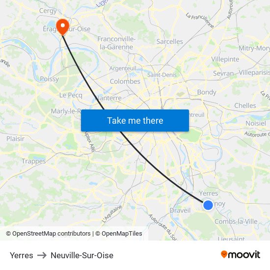 Yerres to Neuville-Sur-Oise map