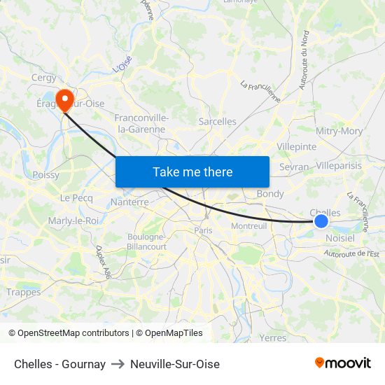Chelles - Gournay to Neuville-Sur-Oise map