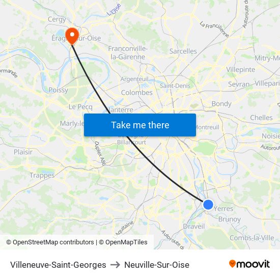 Villeneuve-Saint-Georges to Neuville-Sur-Oise map
