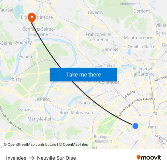 Invalides to Neuville-Sur-Oise map