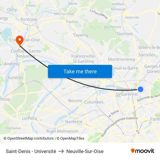 Saint-Denis - Université to Neuville-Sur-Oise map