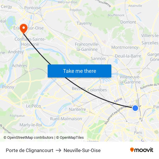 Porte de Clignancourt to Neuville-Sur-Oise map