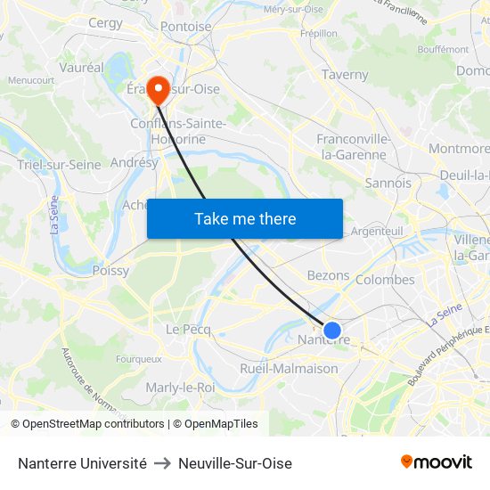 Nanterre Université to Neuville-Sur-Oise map