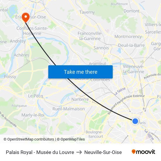 Palais Royal - Musée du Louvre to Neuville-Sur-Oise map