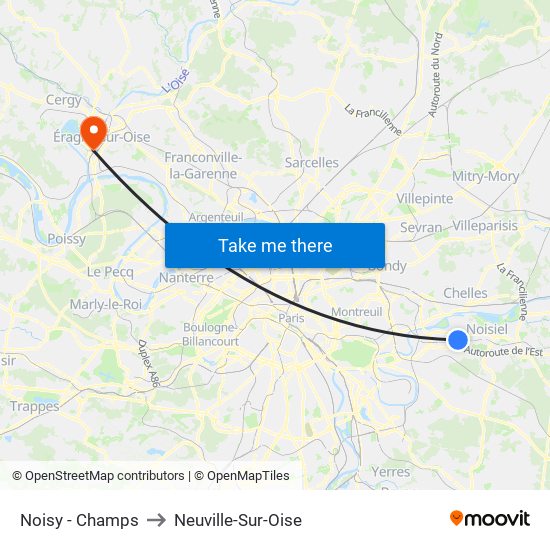 Noisy - Champs to Neuville-Sur-Oise map