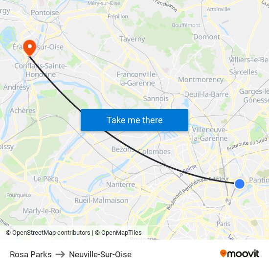 Rosa Parks to Neuville-Sur-Oise map
