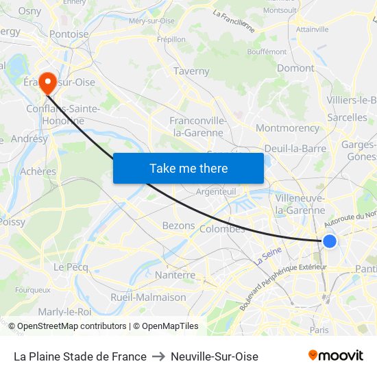 La Plaine Stade de France to Neuville-Sur-Oise map