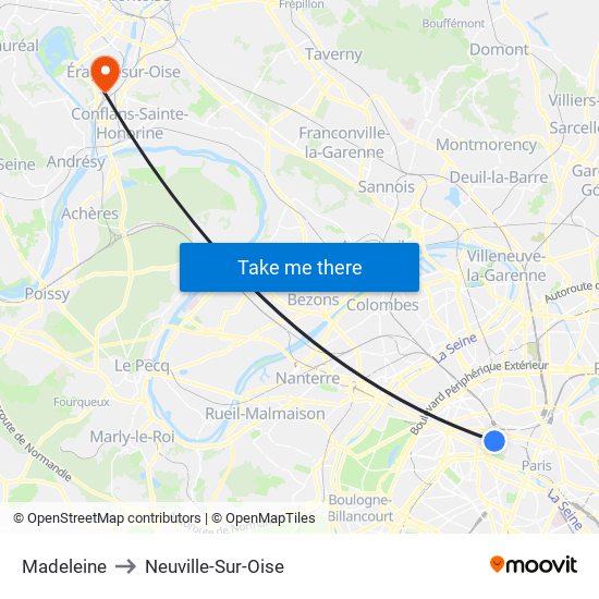 Madeleine to Neuville-Sur-Oise map