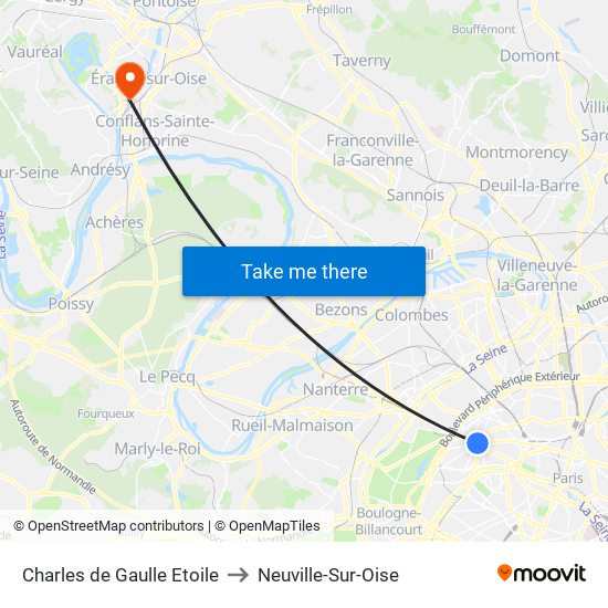 Charles de Gaulle Etoile to Neuville-Sur-Oise map