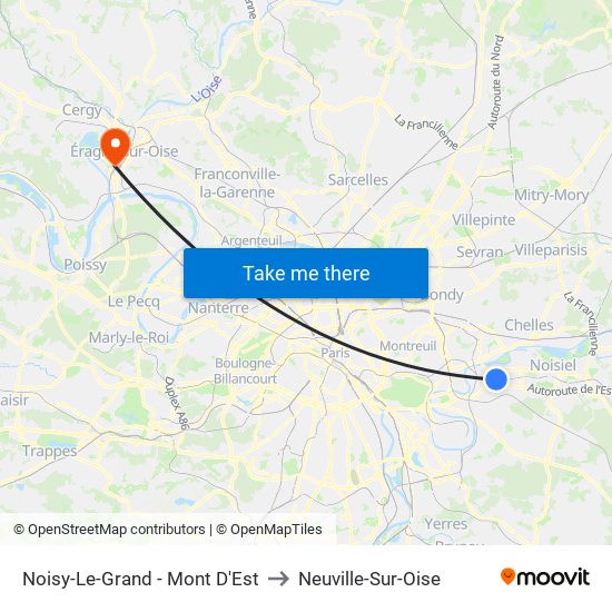 Noisy-Le-Grand - Mont D'Est to Neuville-Sur-Oise map