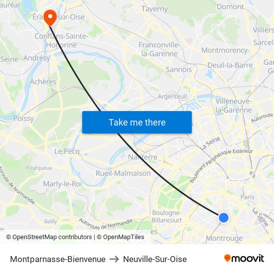 Montparnasse-Bienvenue to Neuville-Sur-Oise map