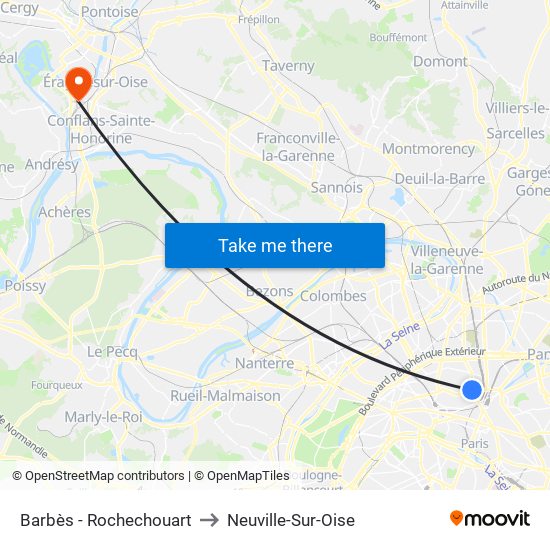 Barbès - Rochechouart to Neuville-Sur-Oise map