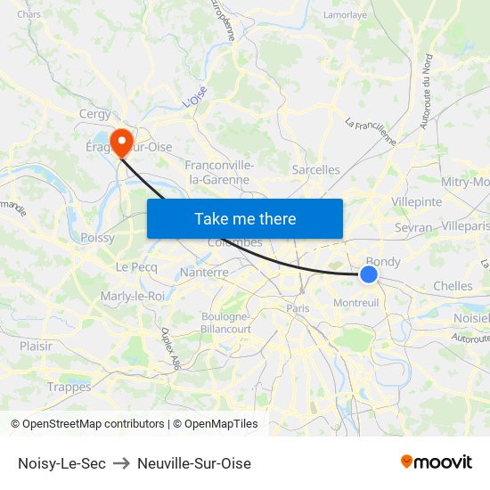 Noisy-Le-Sec to Neuville-Sur-Oise map