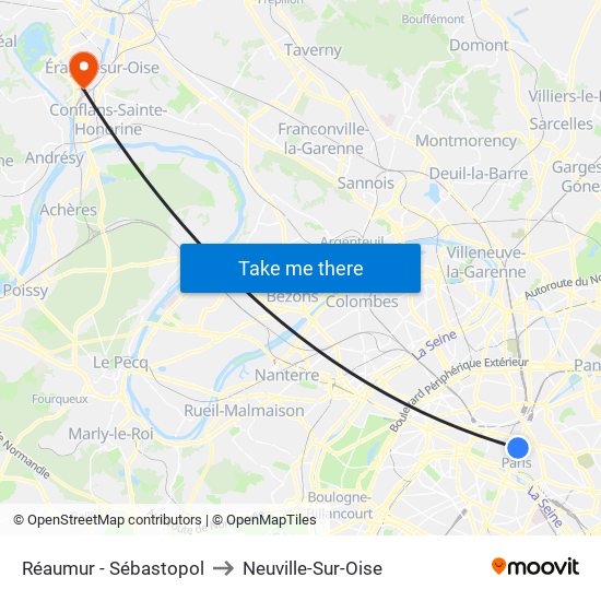 Réaumur - Sébastopol to Neuville-Sur-Oise map