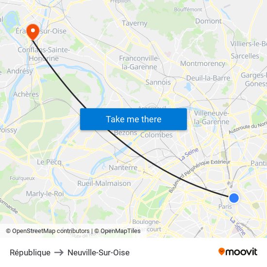 République to Neuville-Sur-Oise map