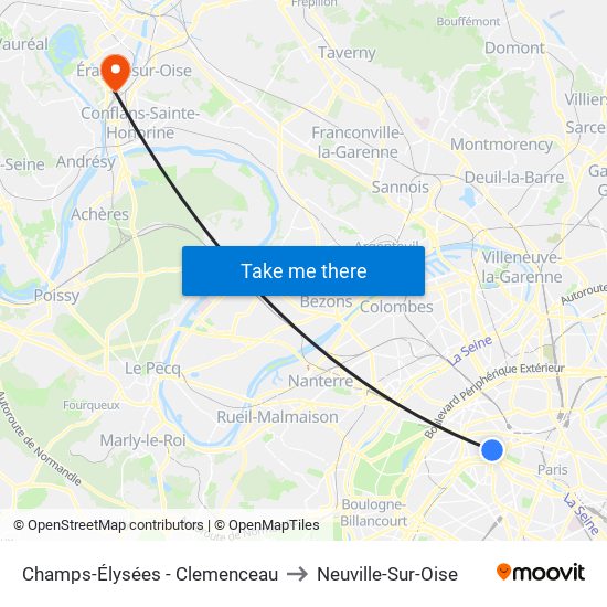 Champs-Élysées - Clemenceau to Neuville-Sur-Oise map