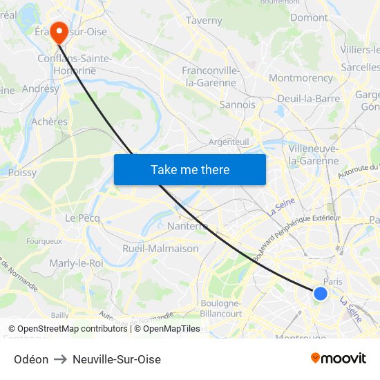 Odéon to Neuville-Sur-Oise map