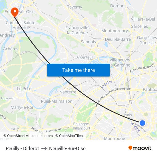 Reuilly - Diderot to Neuville-Sur-Oise map